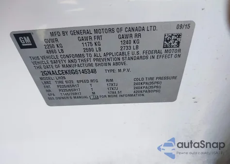 2016 Chevrolet Equinox Lt from USA, damaged, VIN 2GNALCEK6G6145348